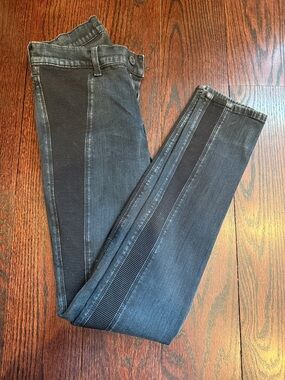 7 For All Mankind Women's Skinny Jeans in Washed Black with Black Ribbed Panels